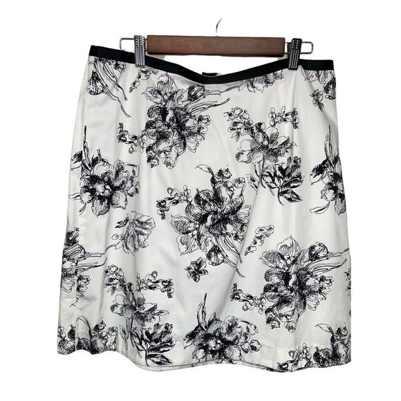 Eddie Bauer Black White Floral Skirt 100% Cotton Short Women's Size 16 - Picture 1 of 6